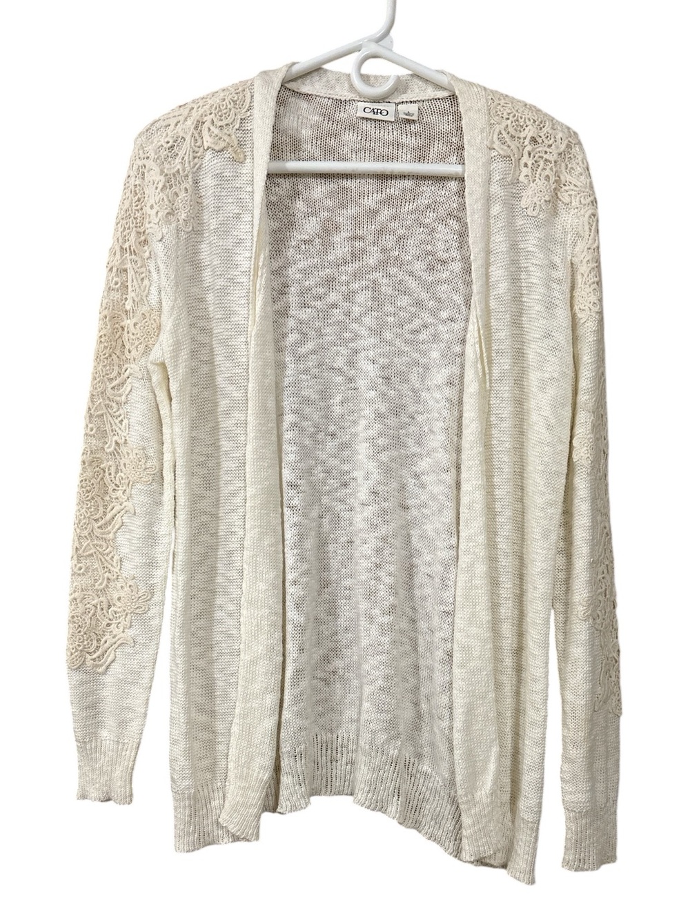 Cato Lace-Accent Open-Front Cardigan - Cream